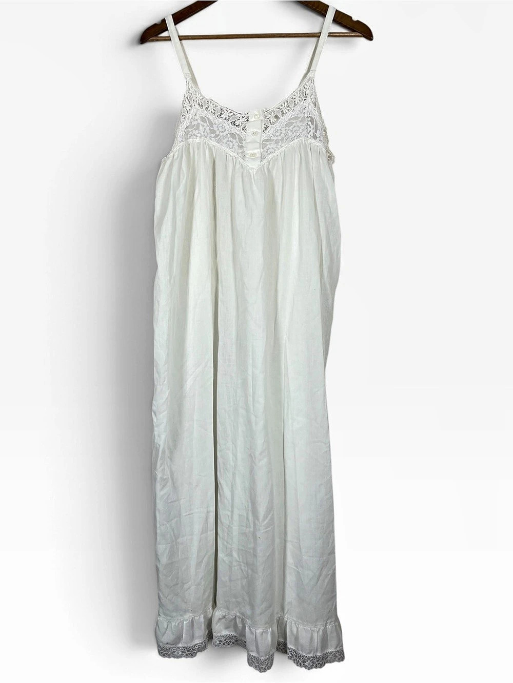 Vintage Carole Hochman Womens Maxi White Lace Nightgown Slip Dress Size Small